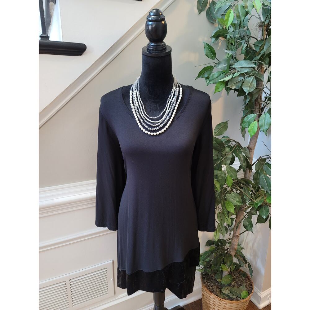 Cha Cha Vente Blouse XL Black Stretch Scoop Neck Tie Back Long Sleeve Pullover